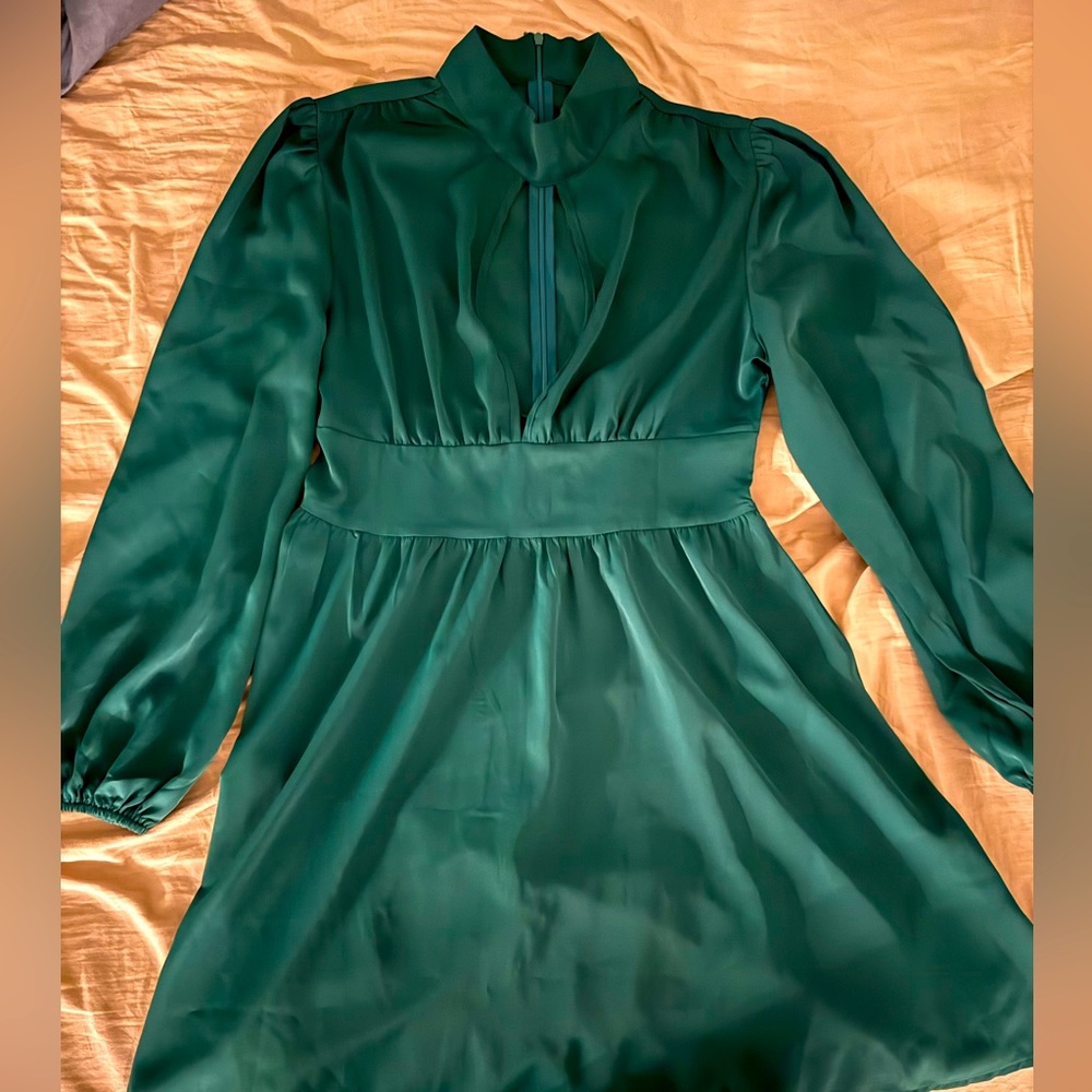 open chess green mini dress